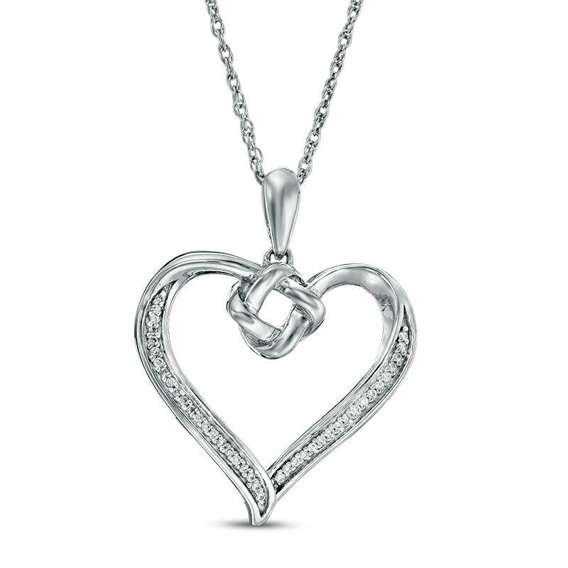 0.07 CT. T.W. Natural Diamond Love Knot Heart Pendant in Sterling Silver