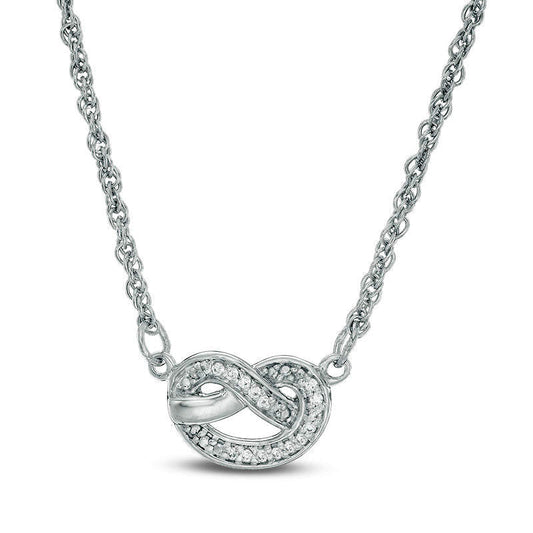 0.05 CT. T.W. Natural Diamond Love Knot Pretzel Necklace in Sterling Silver - 17.5"
