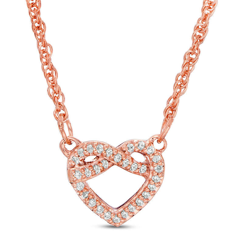 0.07 CT. T.W. Natural Diamond Love Knot Heart Necklace in 10K Rose Gold - 17.6"