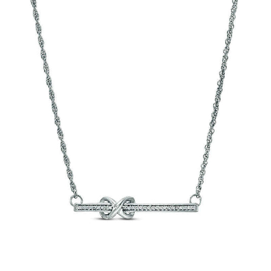 0.07 CT. T.W. Natural Diamond Infinity Knot Bar Necklace in Sterling Silver - 16.75"