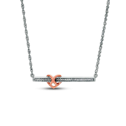 0.07 CT. T.W. Natural Diamond Infinity Heart Bar Necklace in Sterling Silver and 10K Rose Gold - 16.86"