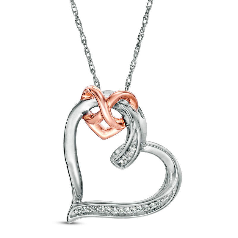 0.05 CT. T.W. Natural Diamond Interlocking Infinity Tilted Heart Pendant in Sterling Silver and 10K Rose Gold