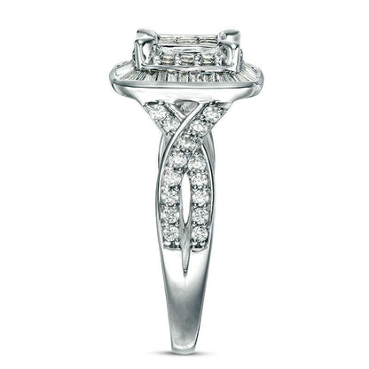 1.0 CT. T.W. Princess-Cut Composite Natural Diamond Double Frame Twist Engagement Ring in Solid 10K White Gold