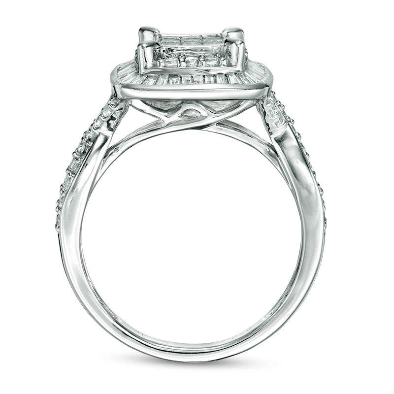 1.0 CT. T.W. Princess-Cut Composite Natural Diamond Double Frame Twist Engagement Ring in Solid 10K White Gold