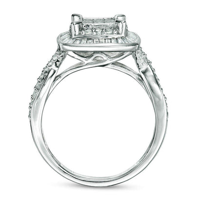 1.0 CT. T.W. Princess-Cut Composite Natural Diamond Double Frame Twist Engagement Ring in Solid 10K White Gold