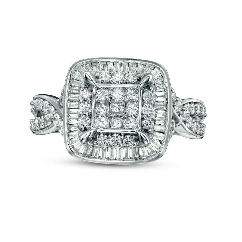 1.0 CT. T.W. Princess-Cut Composite Natural Diamond Double Frame Twist Engagement Ring in Solid 10K White Gold