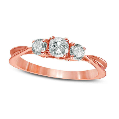 0.63 CT. T.W. Cushion-Cut Natural Diamond Three Stone Engagement Ring in Solid 14K Rose Gold