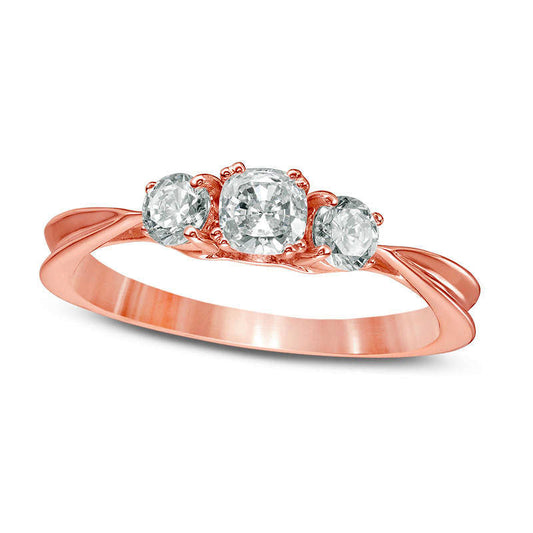 0.63 CT. T.W. Cushion-Cut Natural Diamond Three Stone Engagement Ring in Solid 14K Rose Gold