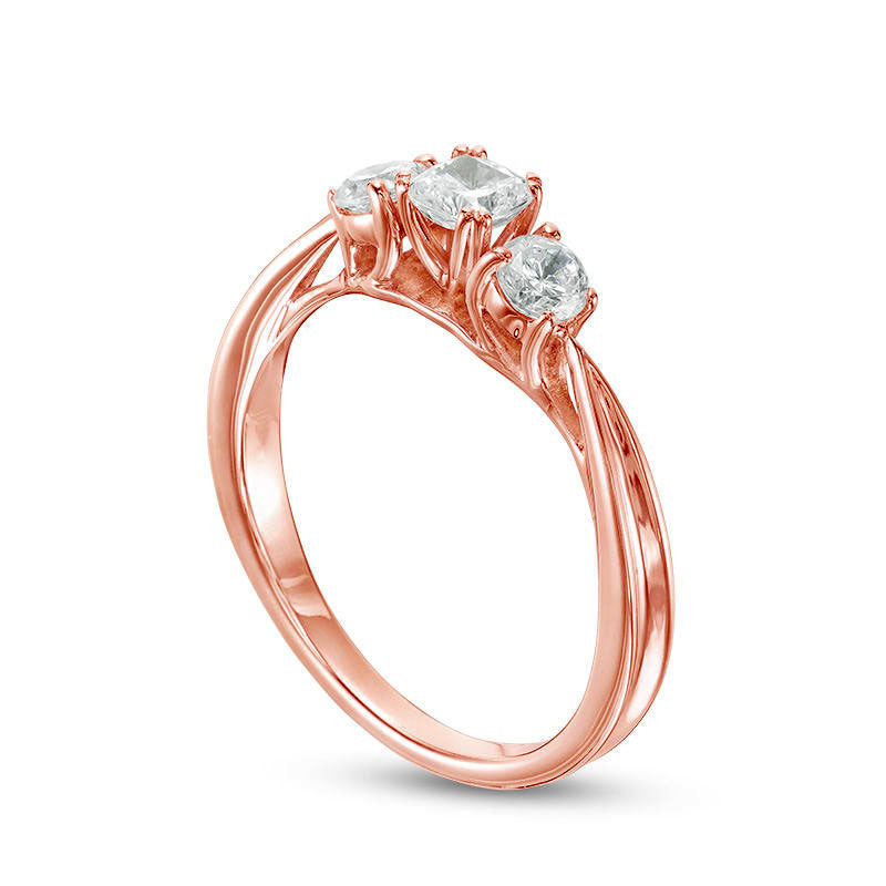 0.63 CT. T.W. Cushion-Cut Natural Diamond Three Stone Engagement Ring in Solid 14K Rose Gold