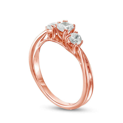 0.63 CT. T.W. Cushion-Cut Natural Diamond Three Stone Engagement Ring in Solid 14K Rose Gold