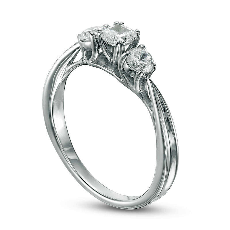 0.63 CT. T.W. Cushion-Cut Natural Diamond Three Stone Engagement Ring in Solid 14K White Gold