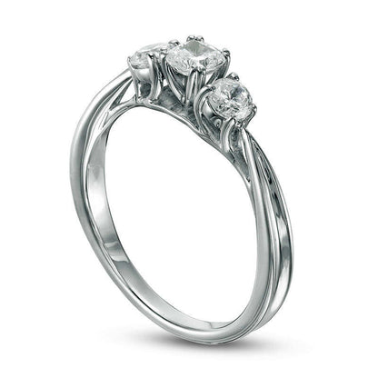 0.63 CT. T.W. Cushion-Cut Natural Diamond Three Stone Engagement Ring in Solid 14K White Gold