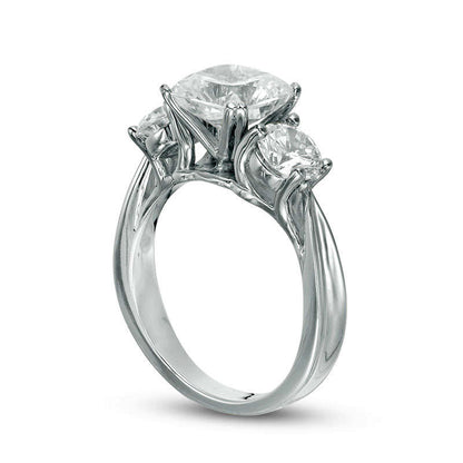 3.0 CT. T.W. Cushion-Cut Natural Diamond Three Stone Engagement Ring in Solid 14K White Gold