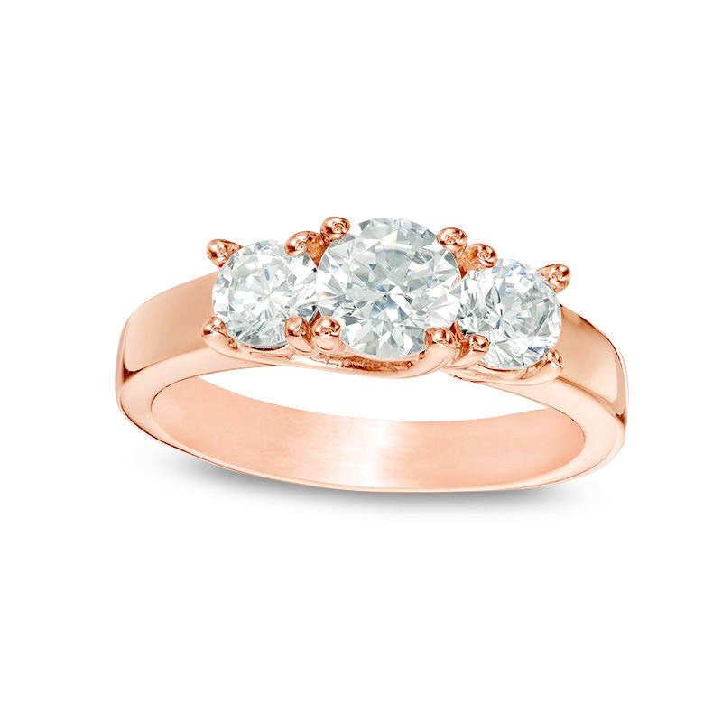 1.75 CT. T.W. Natural Diamond Three Stone Engagement Ring in Solid 14K Rose Gold