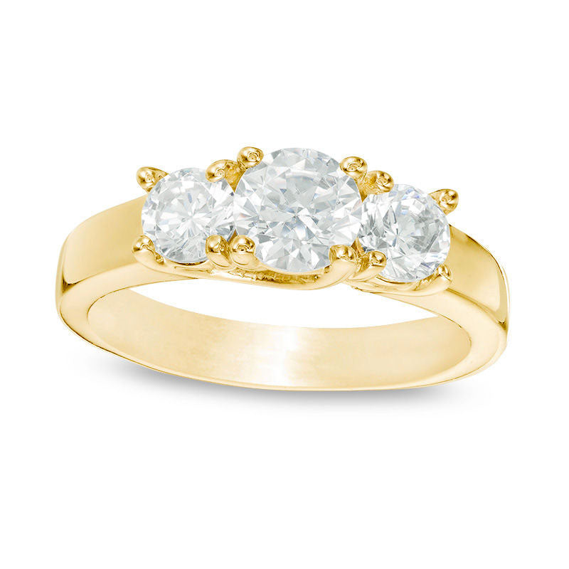 1.75 CT. T.W. Natural Diamond Three Stone Engagement Ring in Solid 14K Gold