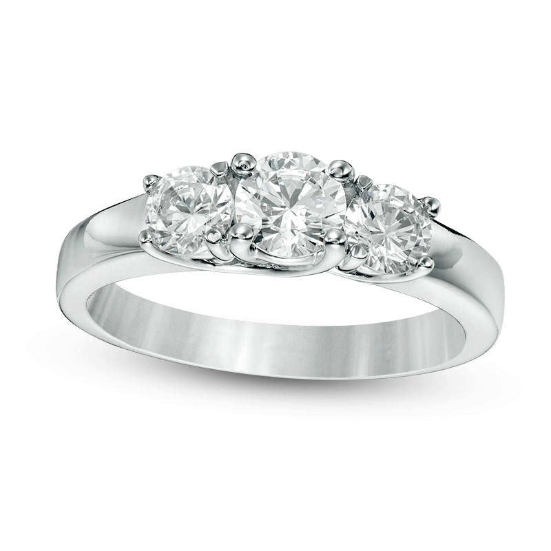 1.0 CT. T.W. Natural Diamond Three Stone Engagement Ring in Solid 14K White Gold