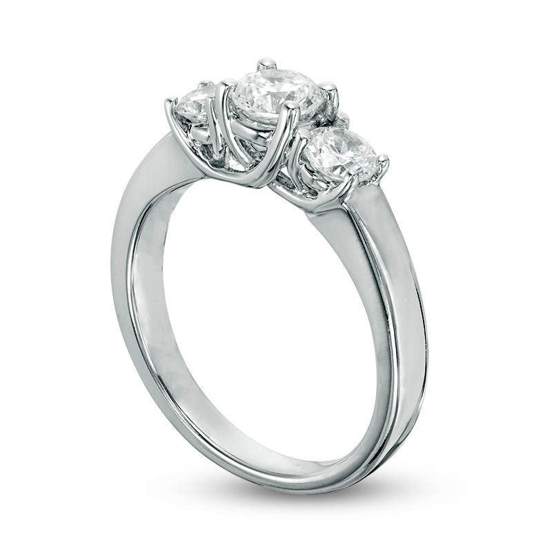 1.0 CT. T.W. Natural Diamond Three Stone Engagement Ring in Solid 14K White Gold