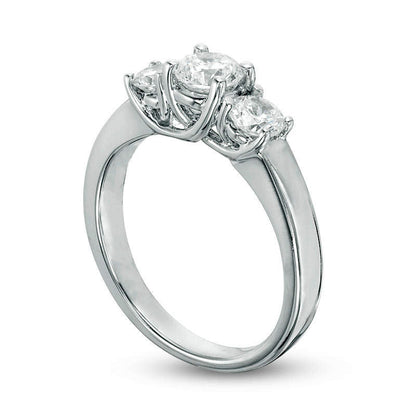 1.0 CT. T.W. Natural Diamond Three Stone Engagement Ring in Solid 14K White Gold