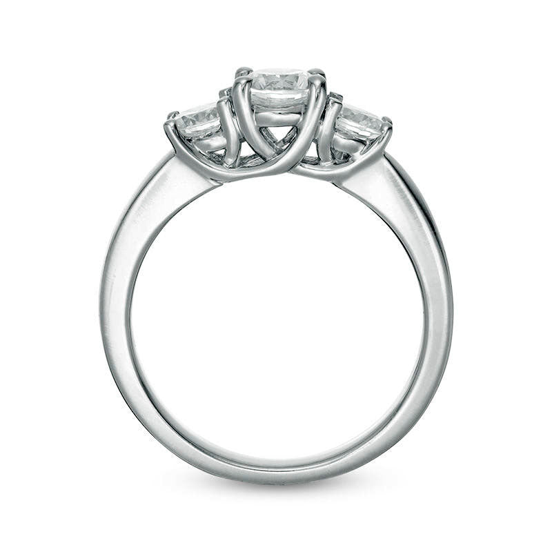 1.0 CT. T.W. Natural Diamond Three Stone Engagement Ring in Solid 14K White Gold
