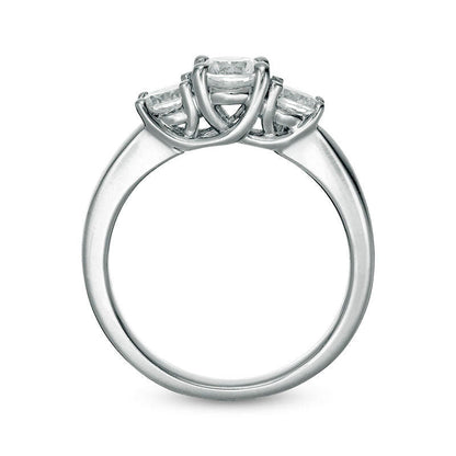 1.0 CT. T.W. Natural Diamond Three Stone Engagement Ring in Solid 14K White Gold