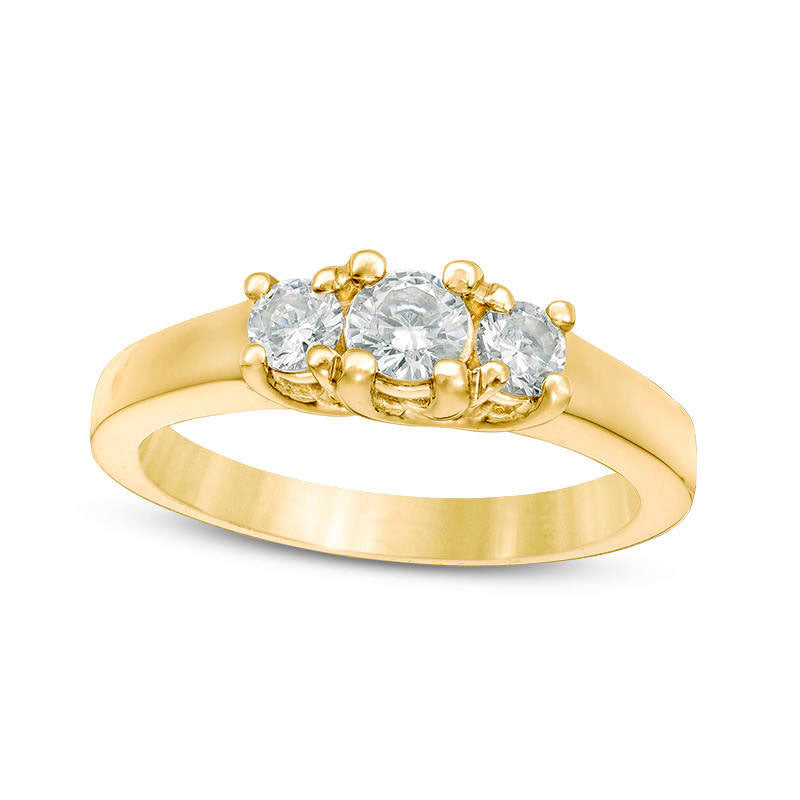 0.50 CT. T.W. Natural Diamond Three Stone Engagement Ring in Solid 14K Gold