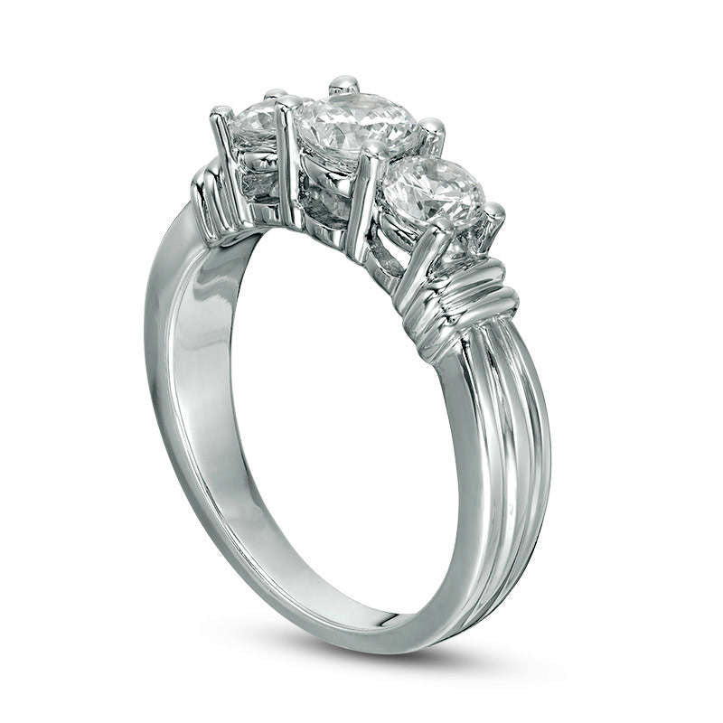 1.0 CT. T.W. Natural Diamond Three Stone Collar Engagement Ring in Solid 14K White Gold