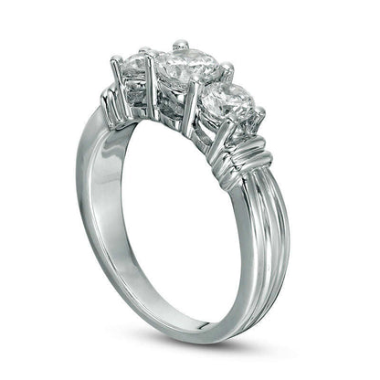 1.0 CT. T.W. Natural Diamond Three Stone Collar Engagement Ring in Solid 14K White Gold