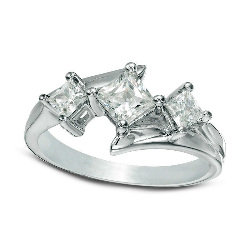 1.0 CT. T.W. Princess-Cut Natural Diamond Three Stone Bypass Engagement Ring in Solid 14K White Gold