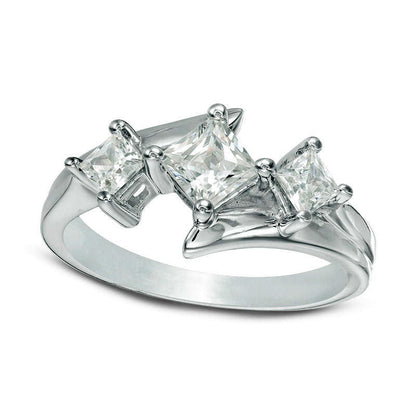 1.0 CT. T.W. Princess-Cut Natural Diamond Three Stone Bypass Engagement Ring in Solid 14K White Gold