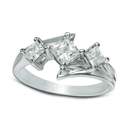 1.0 CT. T.W. Princess-Cut Natural Diamond Three Stone Bypass Engagement Ring in Solid 14K White Gold