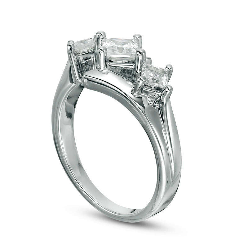 1.0 CT. T.W. Princess-Cut Natural Diamond Three Stone Bypass Engagement Ring in Solid 14K White Gold