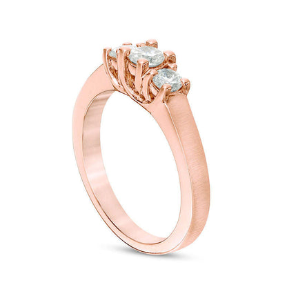 0.50 CT. T.W. Natural Diamond Three Stone Satin-Finish Engagement Ring in Solid 14K Rose Gold