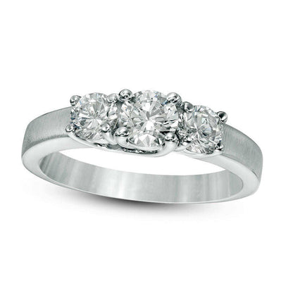 1.0 CT. T.W. Natural Diamond Three Stone Satin-Finish Engagement Ring in Solid 14K White Gold