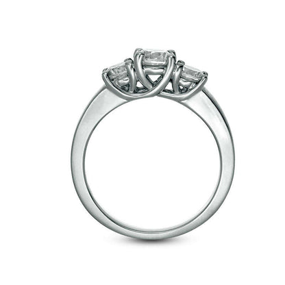 1.0 CT. T.W. Natural Diamond Three Stone Satin-Finish Engagement Ring in Solid 14K White Gold