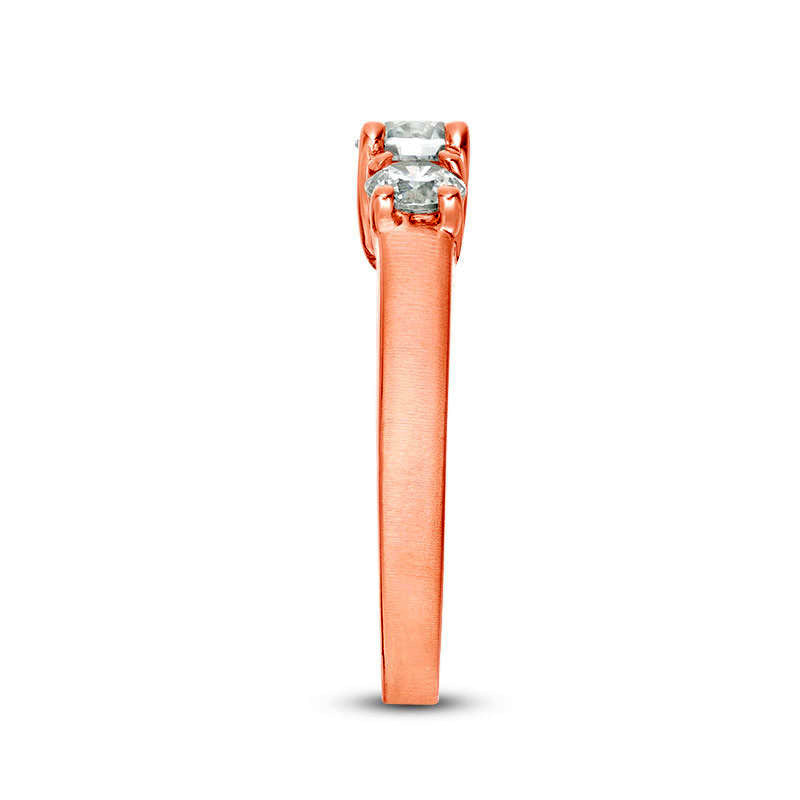 1.0 CT. T.W. Natural Diamond Three Stone Satin-Finish Engagement Ring in Solid 14K Rose Gold