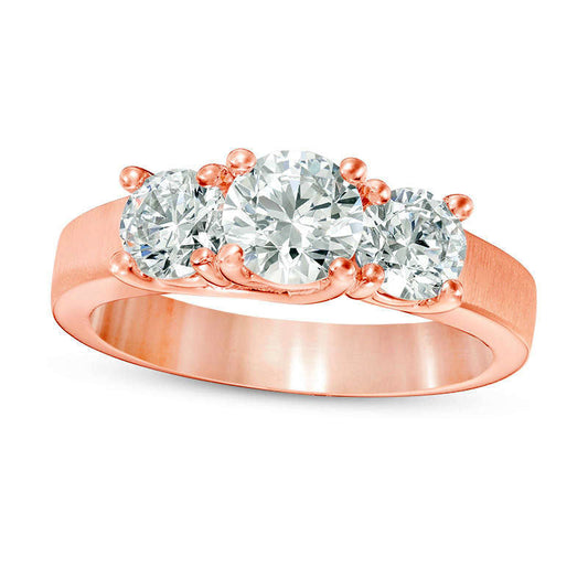 1.75 CT. T.W. Natural Diamond Three Stone Satin-Finish Engagement Ring in Solid 14K Rose Gold