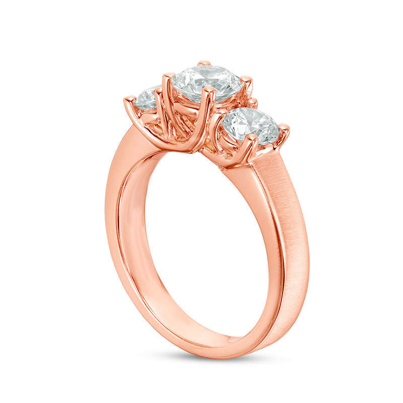 1.75 CT. T.W. Natural Diamond Three Stone Satin-Finish Engagement Ring in Solid 14K Rose Gold
