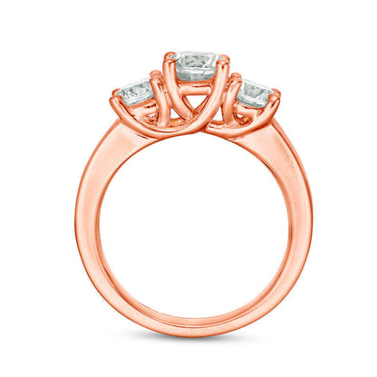 1.75 CT. T.W. Natural Diamond Three Stone Satin-Finish Engagement Ring in Solid 14K Rose Gold