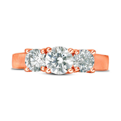 1.75 CT. T.W. Natural Diamond Three Stone Satin-Finish Engagement Ring in Solid 14K Rose Gold