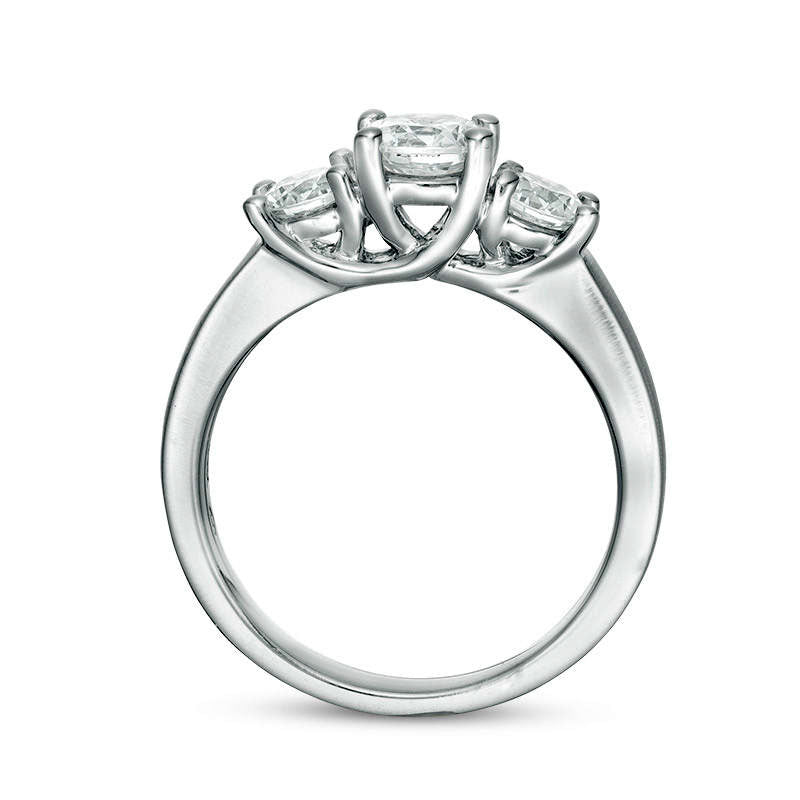 1.5 CT. T.W. Natural Diamond Three Stone Satin-Finish Engagement Ring in Solid 14K White Gold