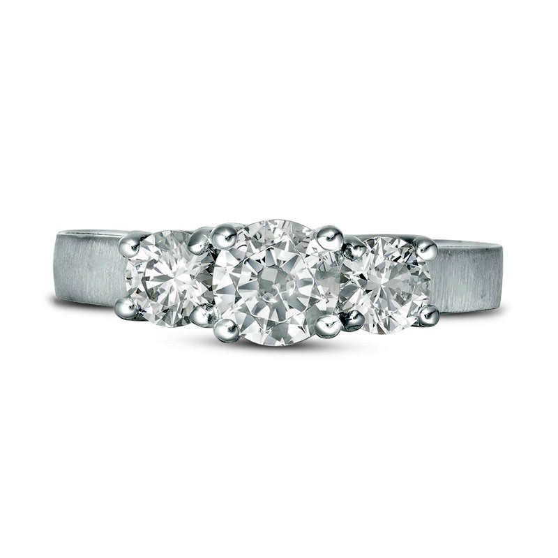1.5 CT. T.W. Natural Diamond Three Stone Satin-Finish Engagement Ring in Solid 14K White Gold