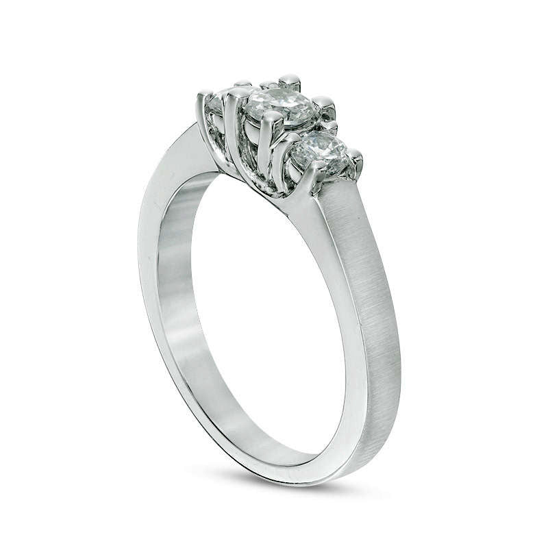 0.50 CT. T.W. Natural Diamond Three Stone Satin-Finish Engagement Ring in Solid 14K White Gold