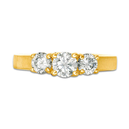 1.0 CT. T.W. Natural Diamond Three Stone Satin-Finish Engagement Ring in Solid 14K Gold