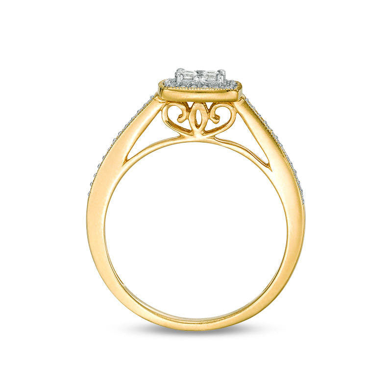 0.38 CT. T.W. Natural Diamond Frame Antique Vintage-Style Three Piece Bridal Engagement Ring Set in Solid 10K Yellow Gold