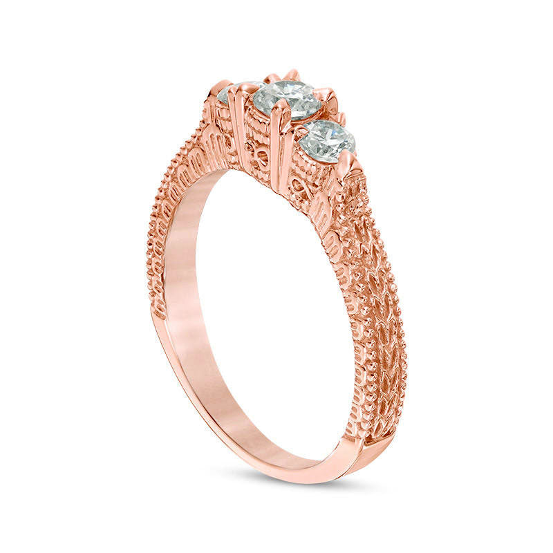 0.50 CT. T.W. Natural Diamond Three Stone Antique Vintage-Style Engagement Ring in Solid 14K Rose Gold