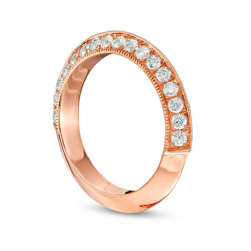 1.0 CT. T.W. Natural Diamond Double Row Antique Vintage-Style Wedding Band in Solid 10K Rose Gold