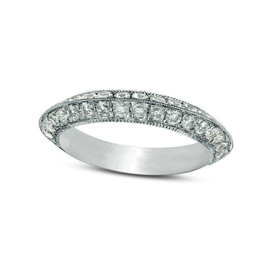 1.0 CT. T.W. Natural Diamond Double Row Antique Vintage-Style Wedding Band in Solid 10K White Gold