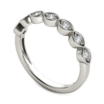 0.20 CT. T.W. Natural Diamond Marquise-Shaped Antique Vintage-Style Stackable Band in Solid 10K White Gold