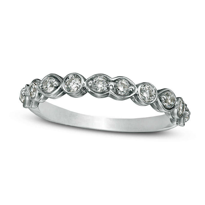 0.50 CT. T.W. Natural Diamond Art Deco Alternating Wedding Band in Solid 10K White Gold