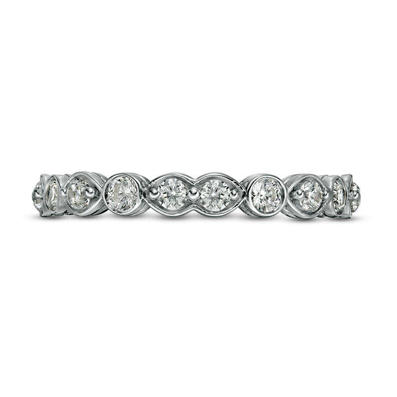 0.50 CT. T.W. Natural Diamond Art Deco Alternating Wedding Band in Solid 10K White Gold